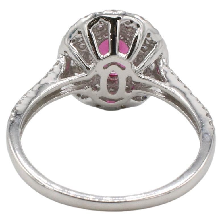 14 Karat Weißgold Natürlicher Diamant & Rosa Turmalin Doppelter Halo-Ring (Moderne) im Angebot