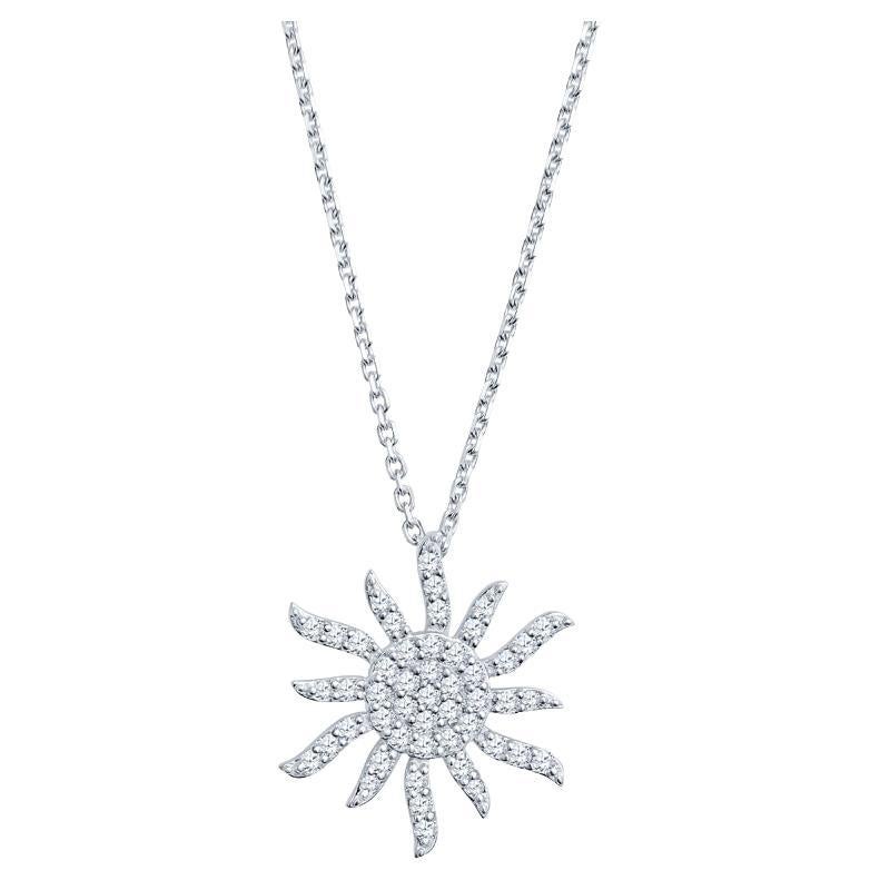 14 Karat White Gold Natural Diamond Sun Pendant Necklace