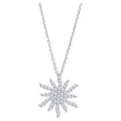 14 Karat White Gold Natural Diamond Sun Pendant Necklace