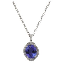 14 Karat White Gold Natural Diamond & Tanzanite Pendant Drop Necklace