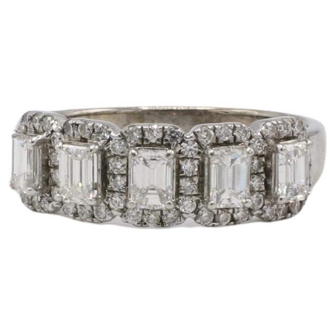 14 Karat White Gold Natural Emerald Cut Diamond Half Band Ring