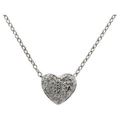 14 Karat White Gold Natural Pavé Diamond Heart Pendant Drop Necklace