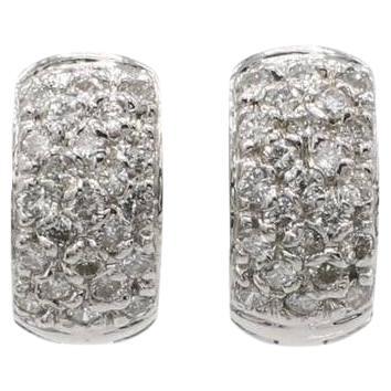 14 Karat White Gold Natural Pavé Diamond Huggie Hoop Earrings For Sale