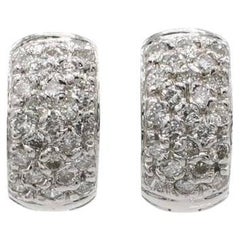 14 Karat White Gold Natural Pavé Diamond Huggie Hoop Earrings