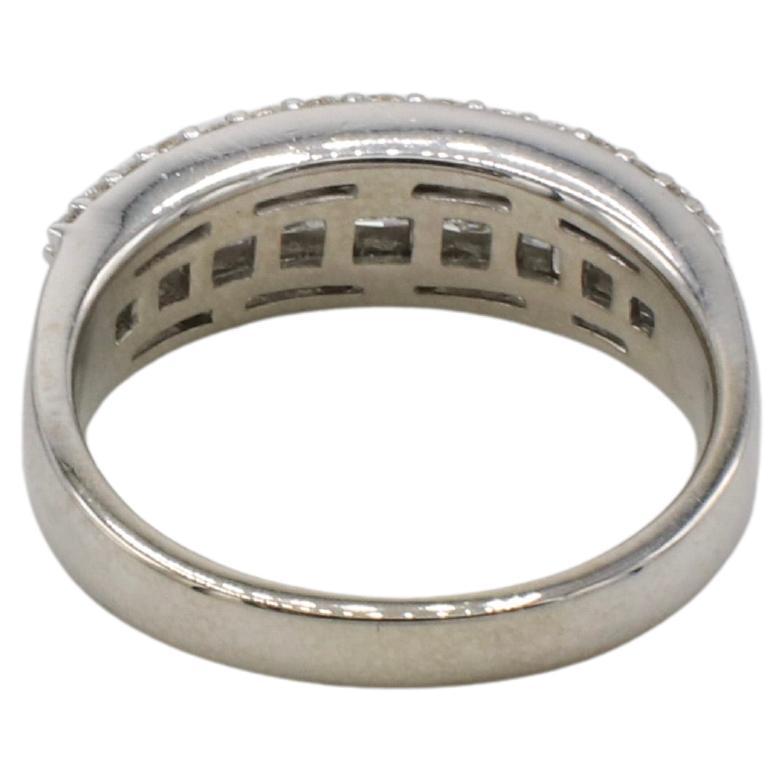 Modern 14 Karat White Gold Natural Princess & Round Diamond Half Band Ring For Sale