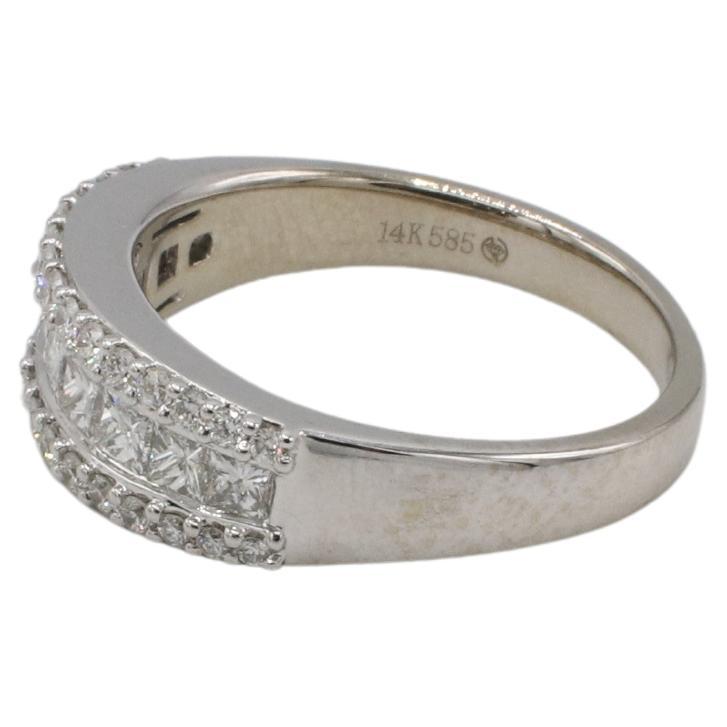 Princess Cut 14 Karat White Gold Natural Princess & Round Diamond Half Band Ring For Sale