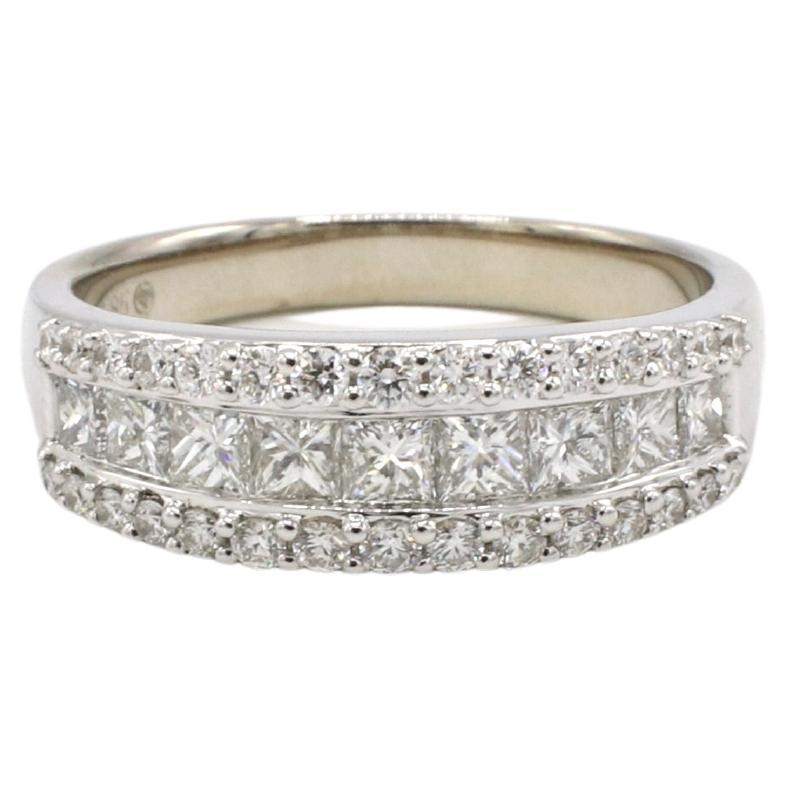 14 Karat White Gold Natural Princess & Round Diamond Half Band Ring