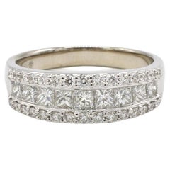 14 Karat White Gold Natural Princess & Round Diamond Half Band Ring