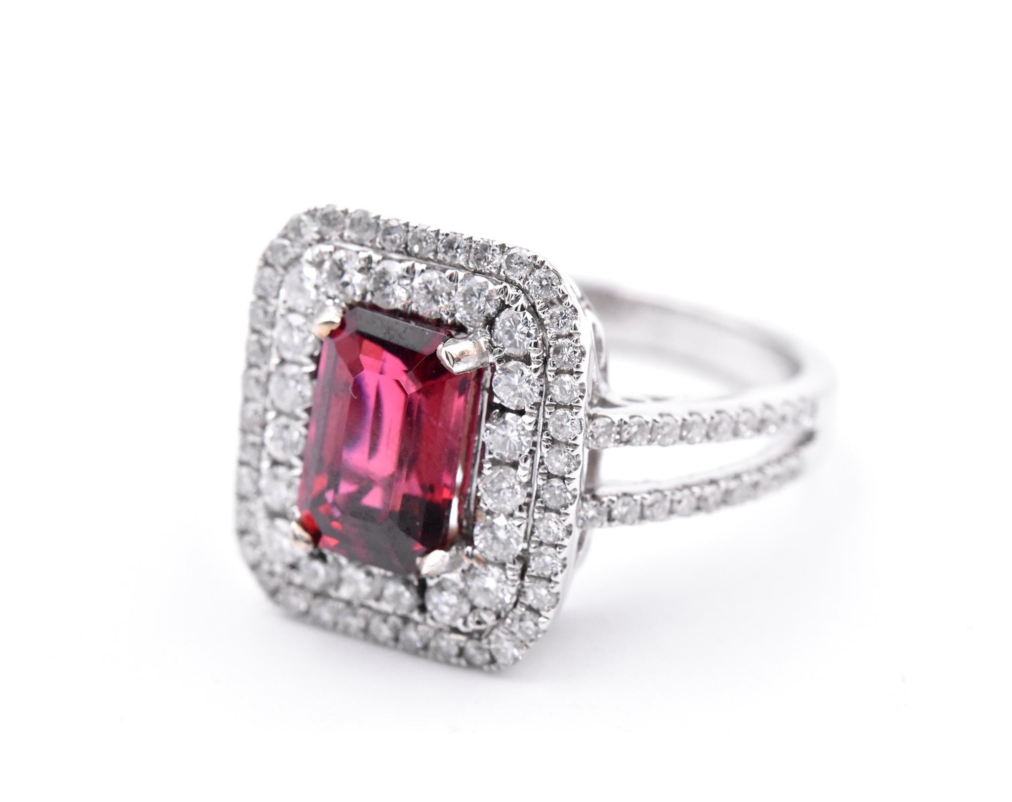 Round Cut 14 Karat White Gold Natural Red Spinel and Diamond Ring For Sale