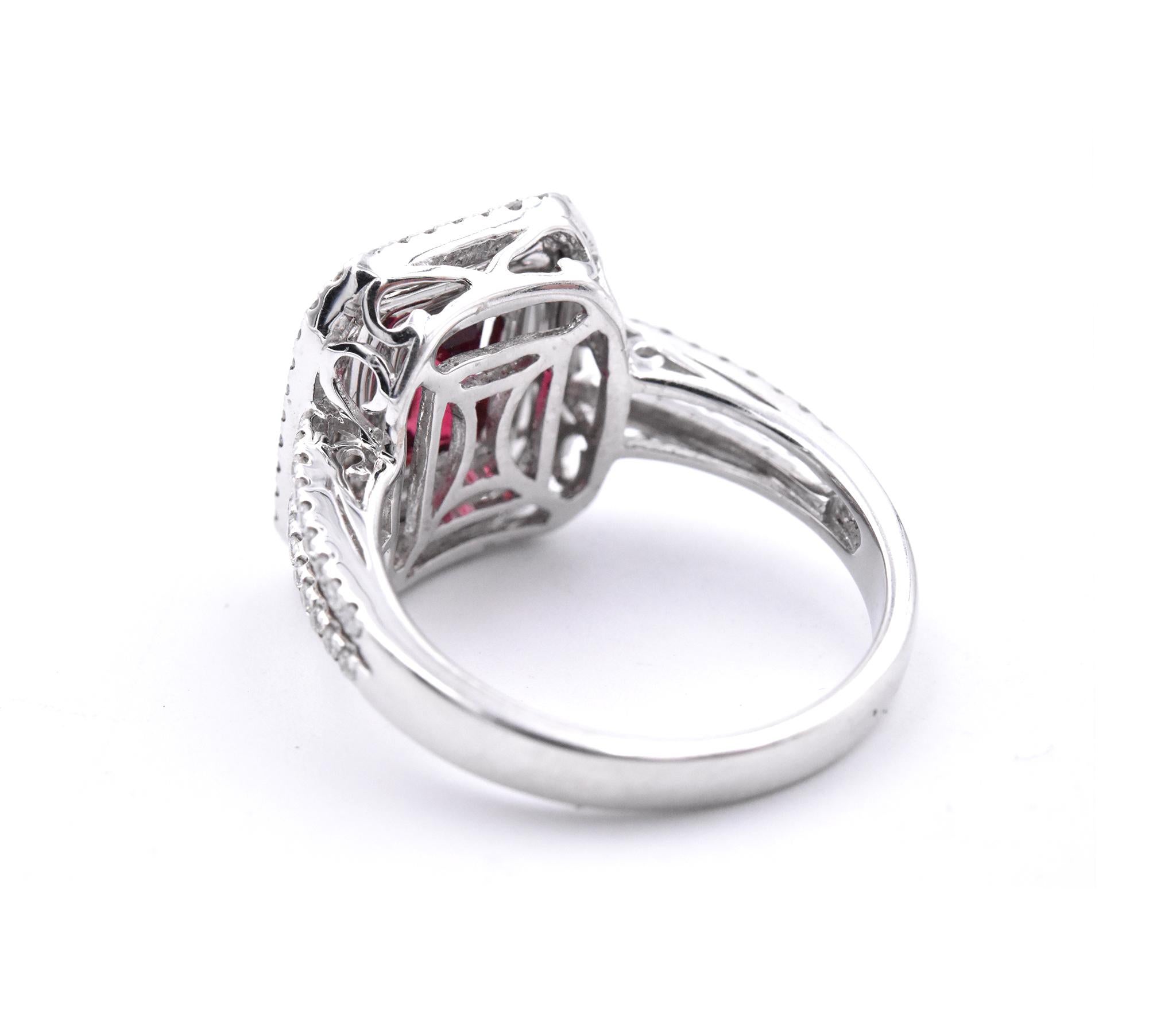14 Karat White Gold Natural Red Spinel and Diamond Ring In Excellent Condition For Sale In Scottsdale, AZ