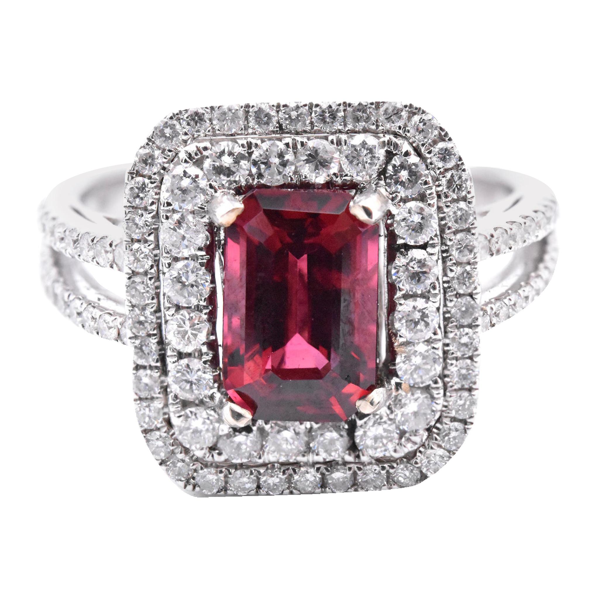 14 Karat White Gold Natural Red Spinel and Diamond Ring