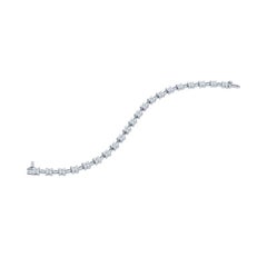 14 Karat White Gold Natural Round Diamond Floral Motif Link Bracelet