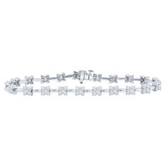 Bracelet à motif floral en or blanc 14 carats avec diamants ronds naturels 