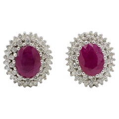 14 Karat White Gold Natural Ruby & Diamond Halo Earrings