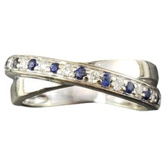 14 Karat White Gold Natural Sapphire and Diamond Ring Size 4.75 #16343