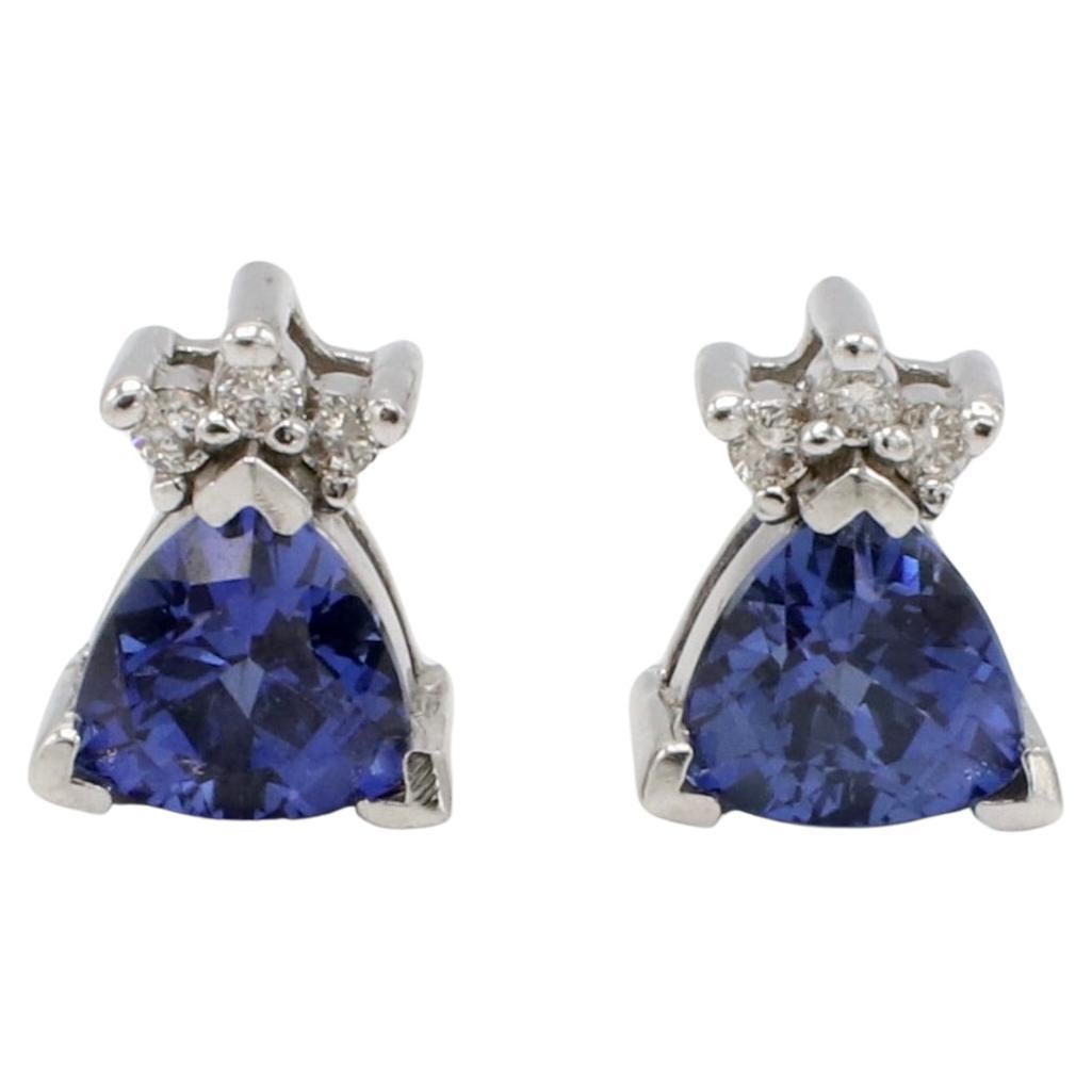 Orecchini a perno in oro bianco 14 carati con tanzanite naturale e diamanti