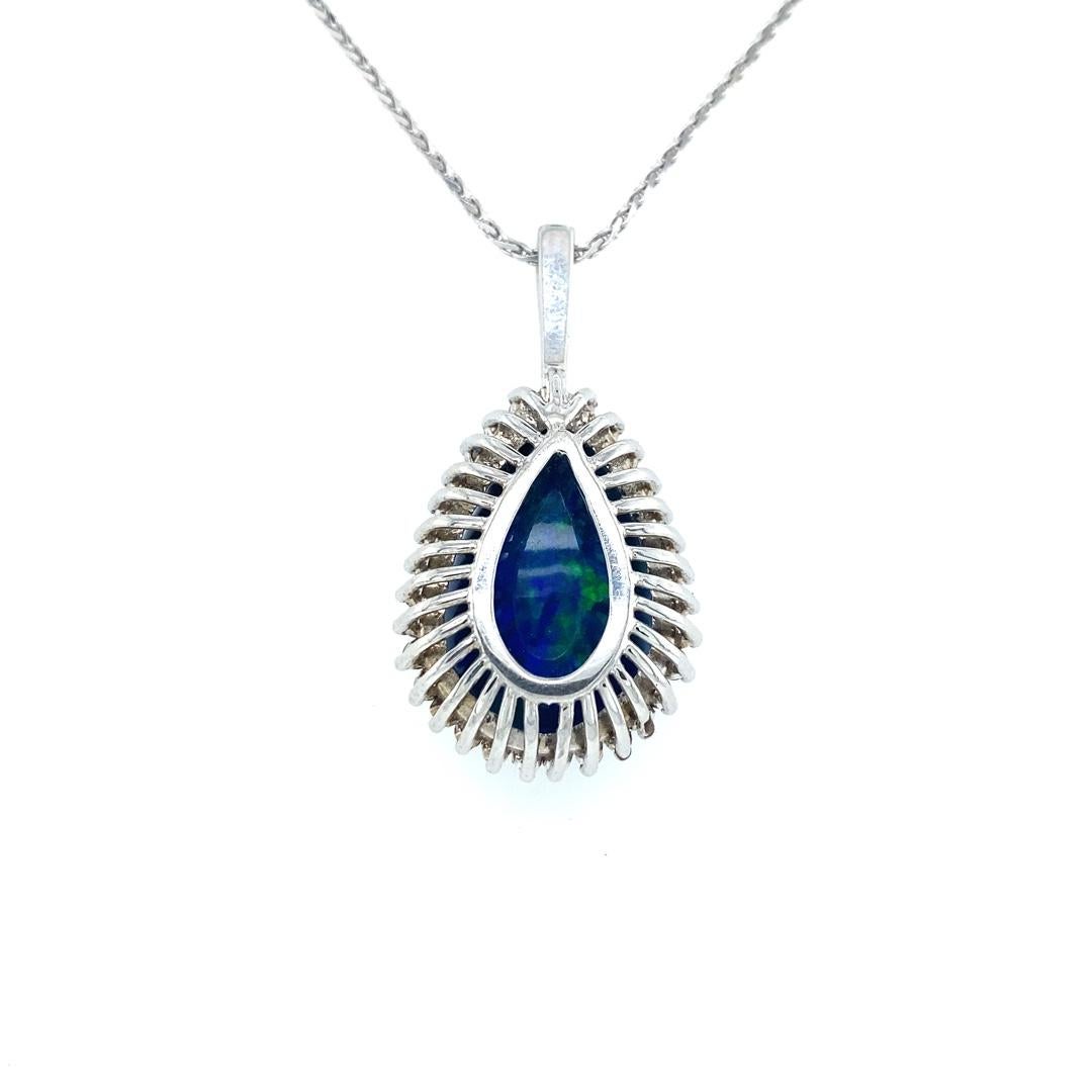Women's or Men's 14 Karat White Gold Necklace with 16.74 Carat Blue Opal For Sale