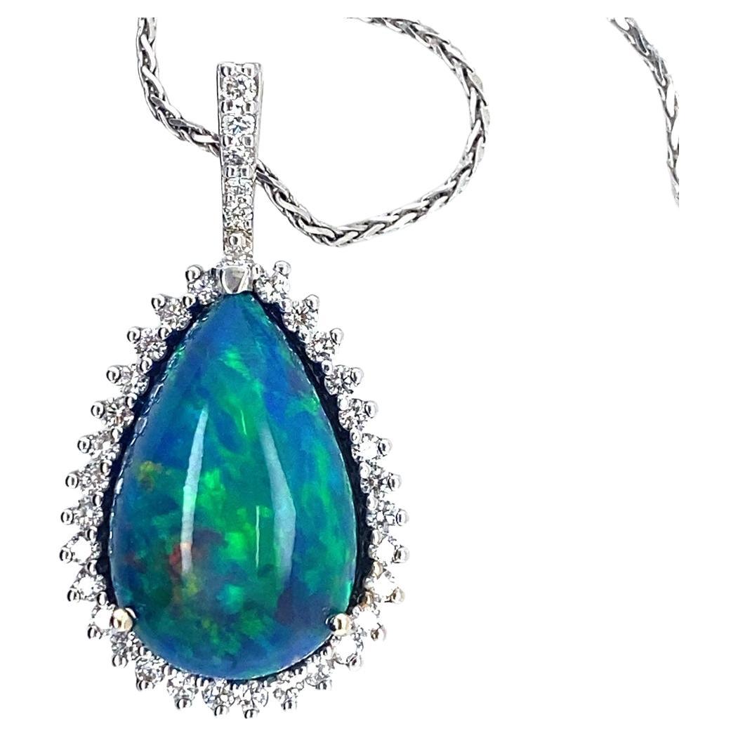 14 Karat White Gold Necklace with 16.74 Carat Blue Opal For Sale