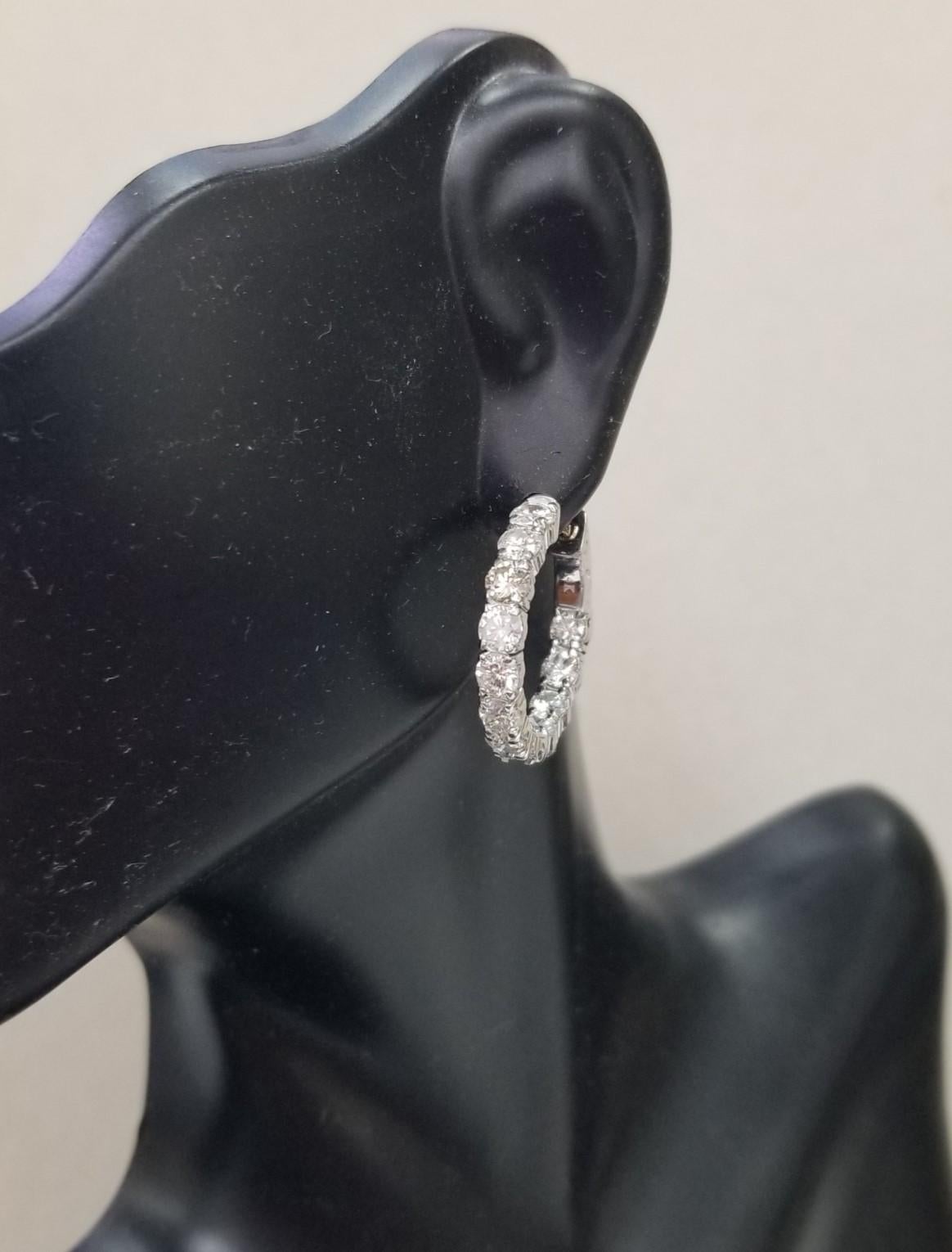 14 Karat White Gold Nickel Size Diamond Hoop Earrings 3.55 Carat In New Condition For Sale In Los Angeles, CA