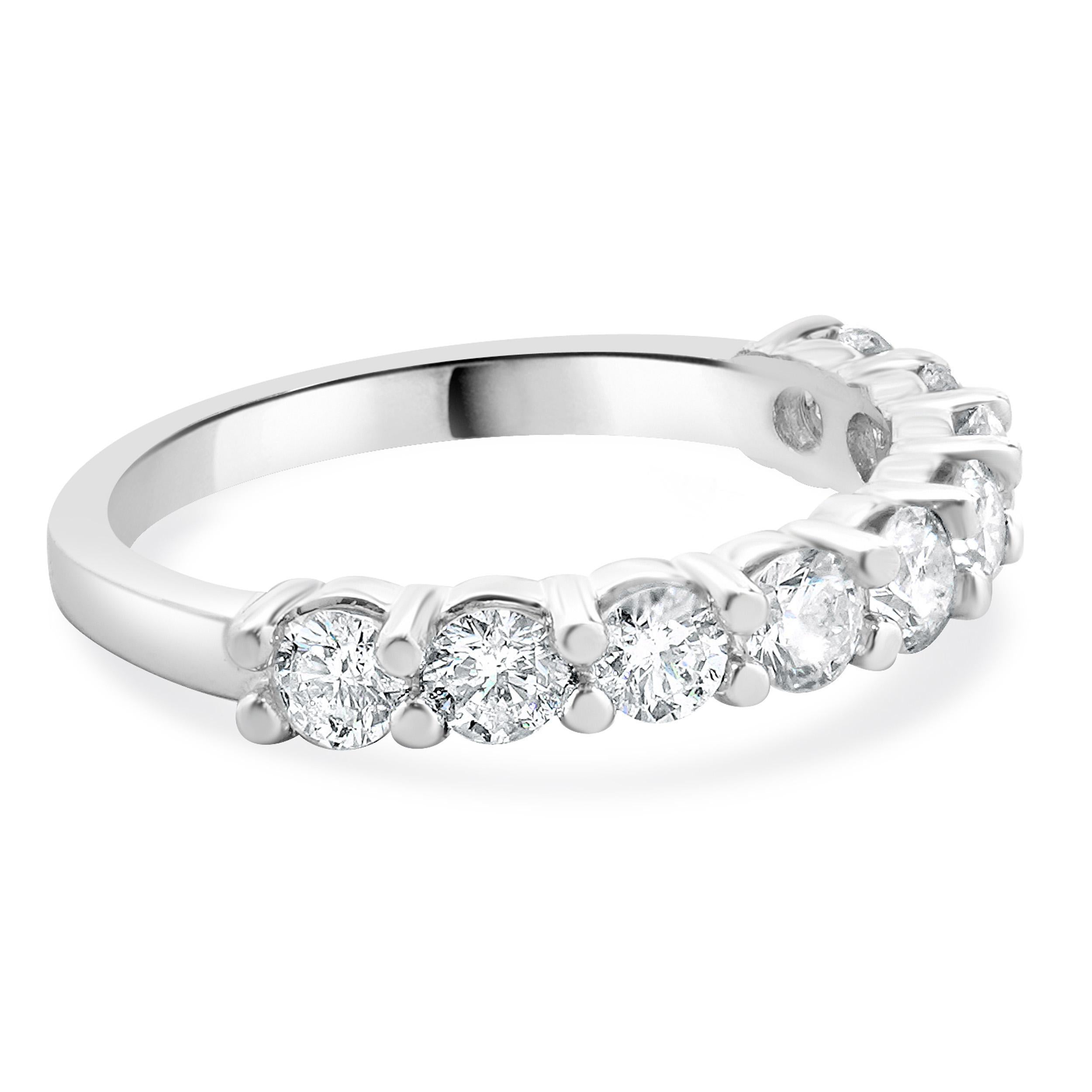 Round Cut 14 Karat White Gold Nine Diamond Band For Sale