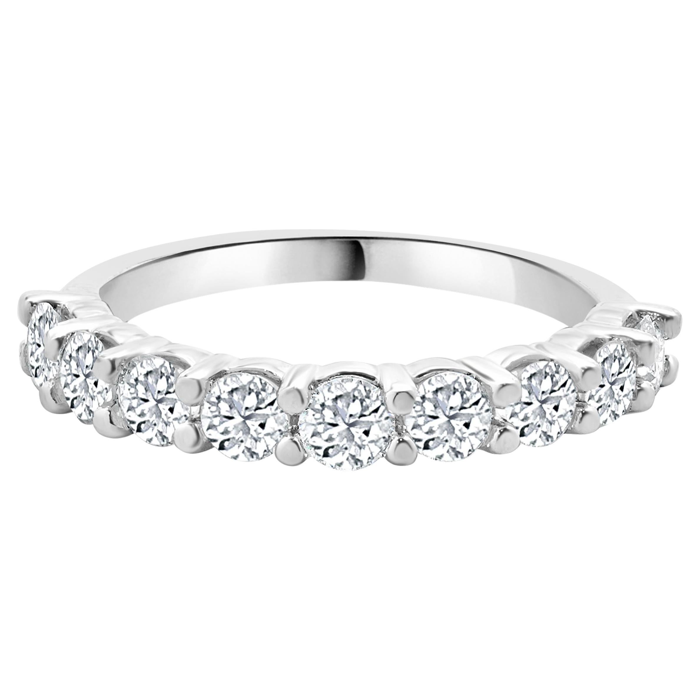 14 Karat White Gold Nine Diamond Band For Sale