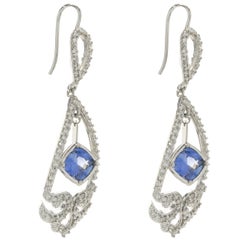 14 Karat White Gold NO HEAT Sapphire and Diamond Drop Earrings