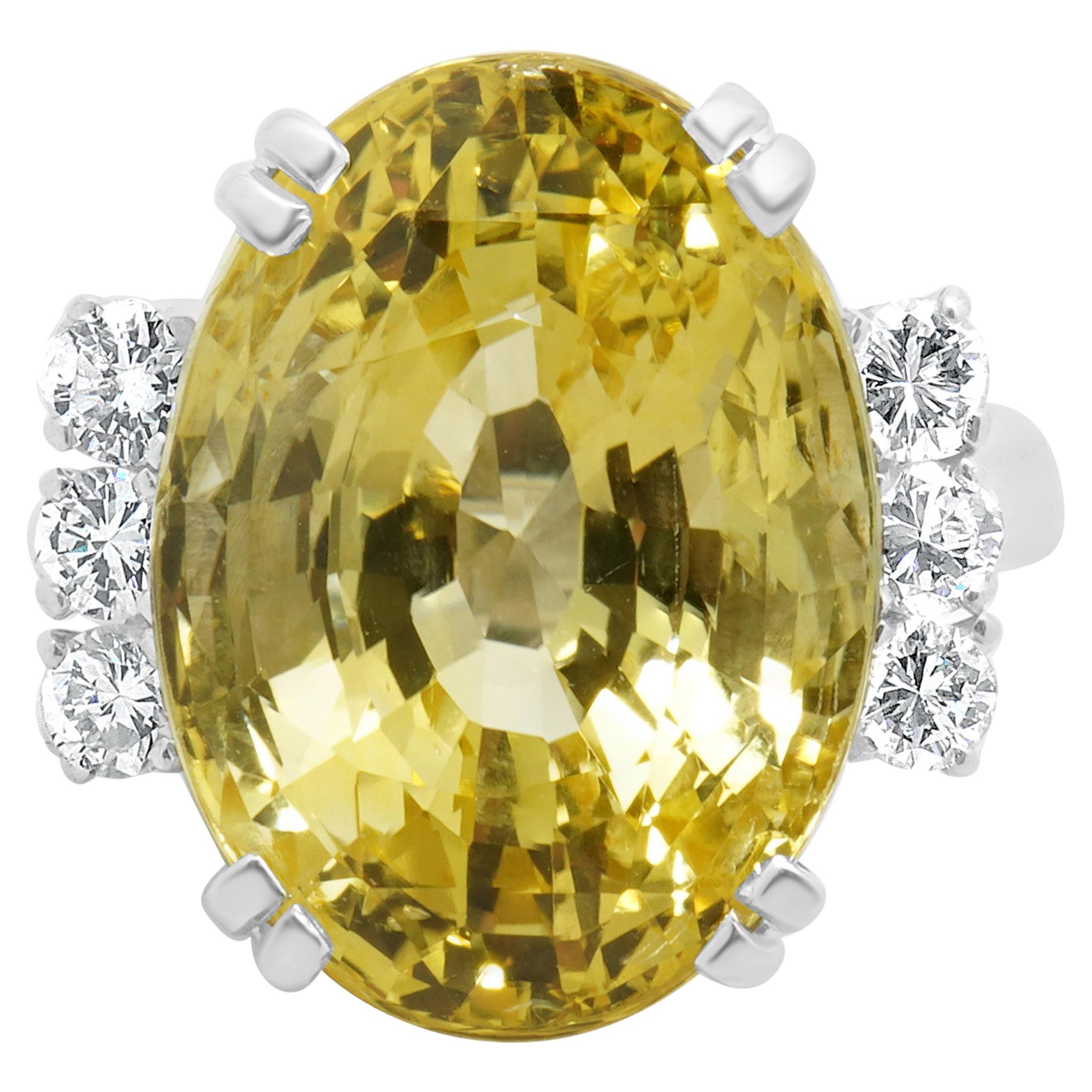 14 Karat Weißgold No Heat Gelb Saphir und Diamant Cocktail Ring