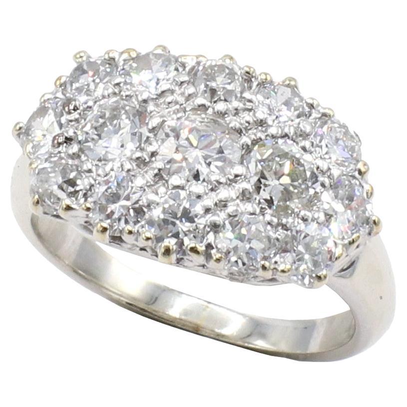 14 Karat White Gold Old European Cut Natural Diamond Cluster Ring For Sale