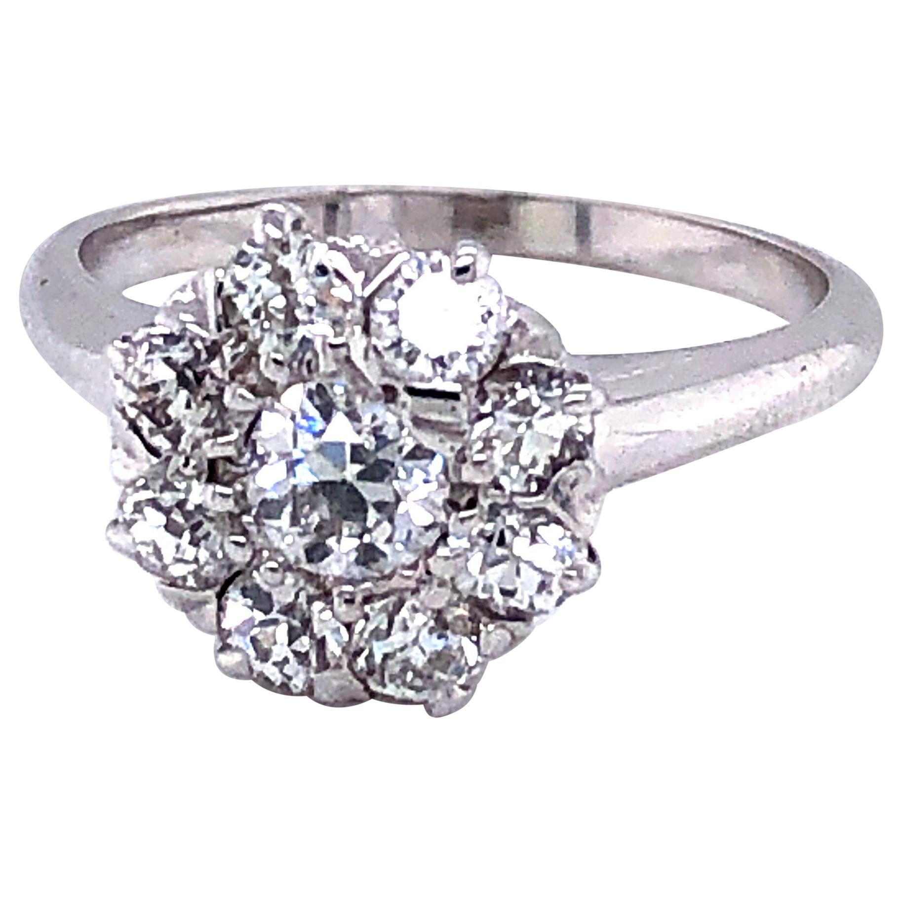 14 Karat White Gold Old Mine Cut Diamond Engagement Ring
