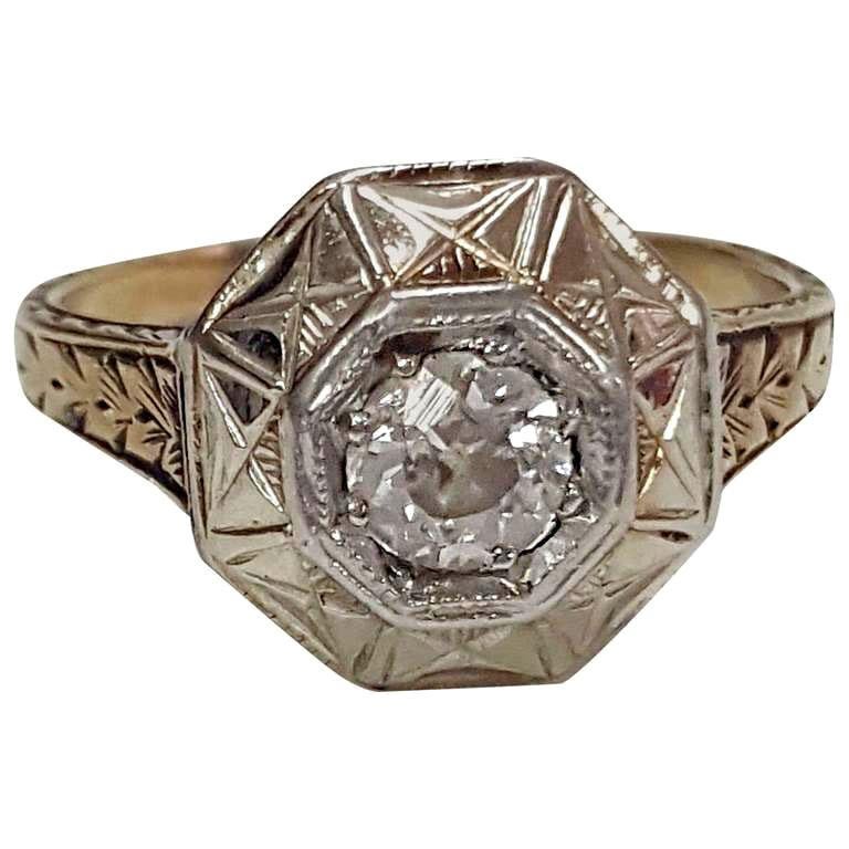 Diamond Antique Ring 14 Karat  Size 3 3/4" For Sale