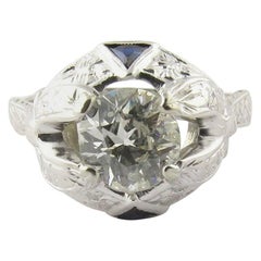 14 Karat White Gold Old Mine Diamond and Sapphire Ring Vintage 14 Karat White Gold Old Mine Diamond and Sapphire Ring
