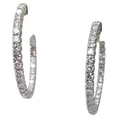 14 Karat White Gold One Dollar Size Diamond Hoop Earrings 4.25 Carat