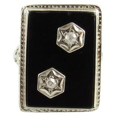 14 Karat White Gold Onyx and Diamond Ring