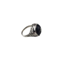 14 Karat White Gold Onyx and Diamond Ring Size 6.5 #22532