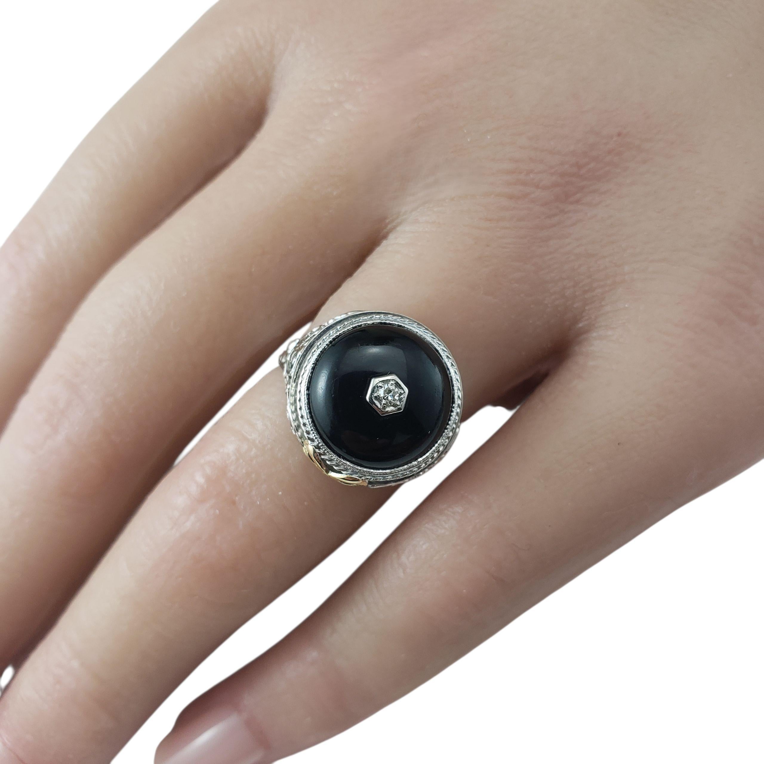 Bague en or blanc 14 carats Onyx et diamant Taille 6.5 #22532 en vente 1
