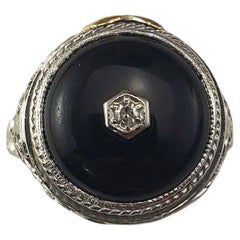 Bague en or blanc 14 carats Onyx et diamant Taille 6.5 #22532