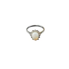 14 Karat White Gold Opal and Diamond Halo Ring Size 6.25 #17642
