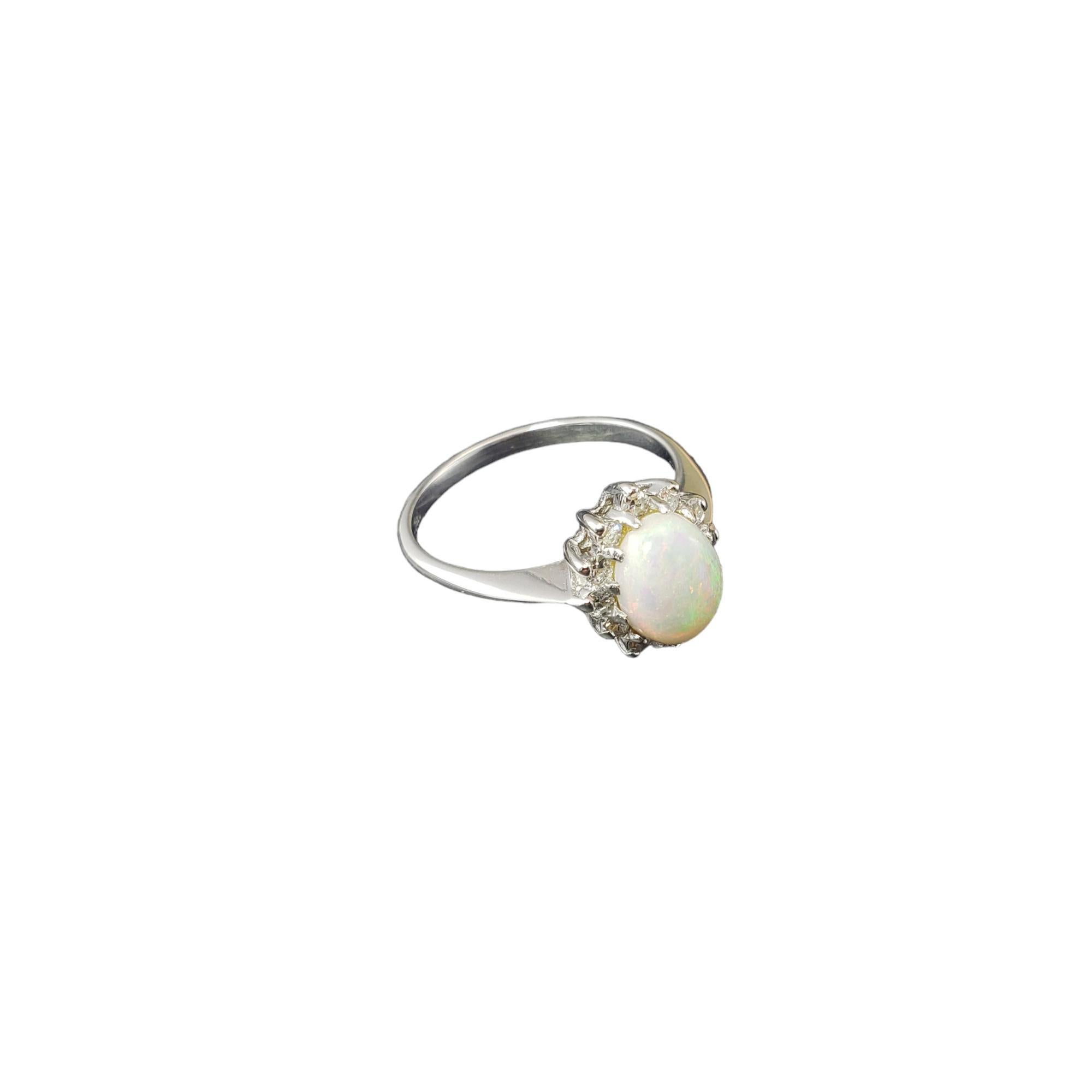 14 Karat White Gold Opal and Diamond Halo Ring Size 6.25 #17642 In Good Condition For Sale In Washington Depot, CT