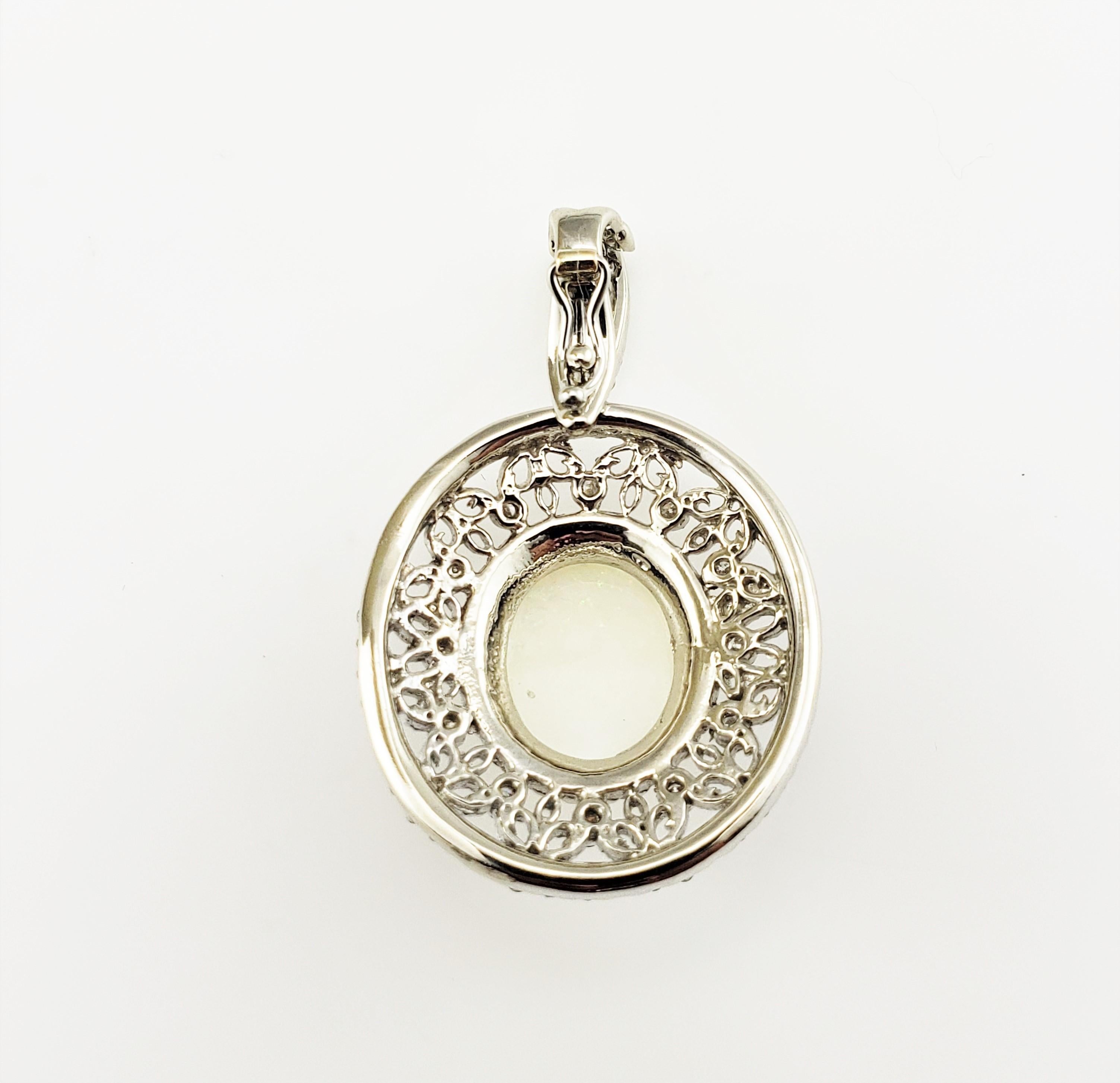 Women's 14 Karat White Gold Opal and Diamond Pendant For Sale