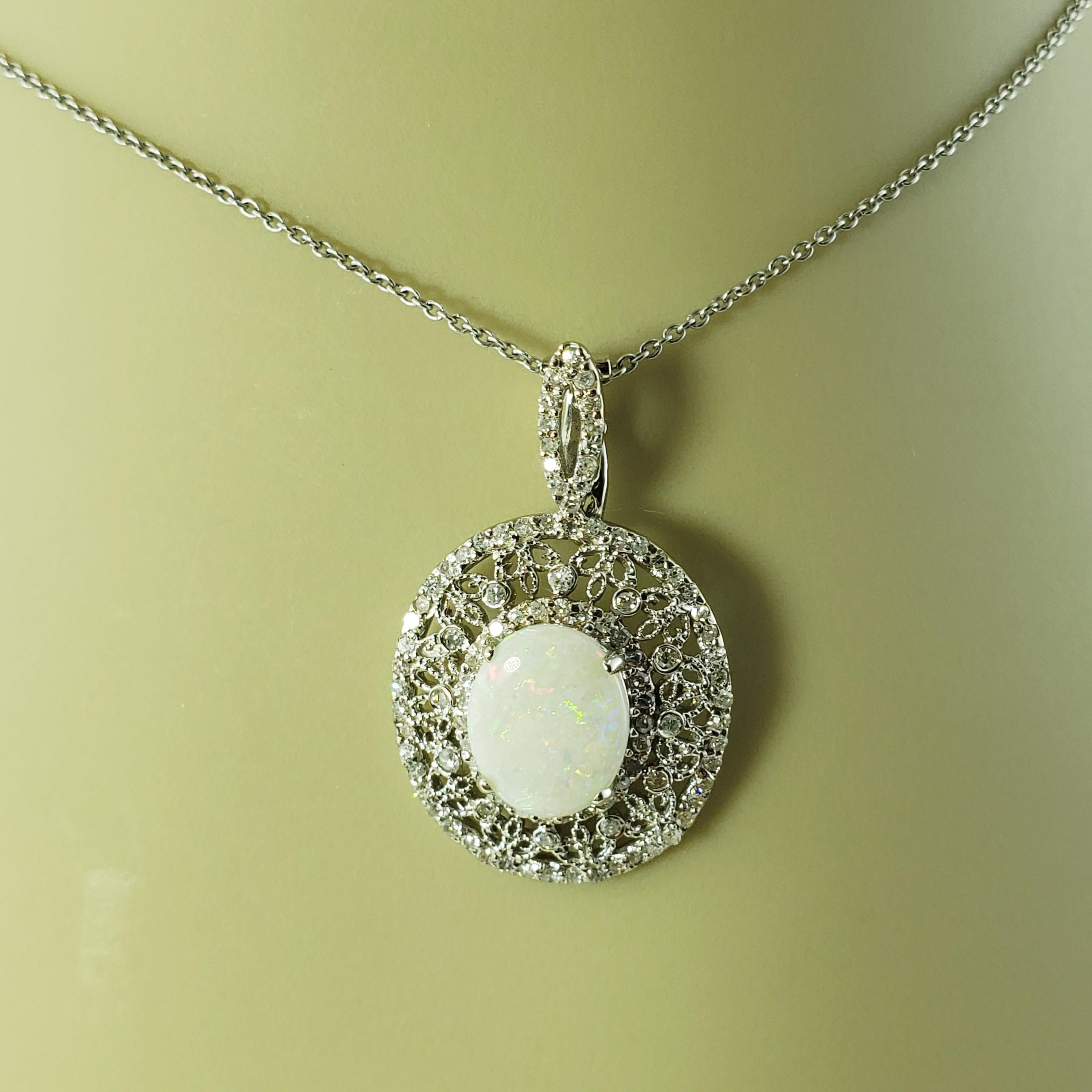 14 Karat White Gold Opal and Diamond Pendant For Sale 2