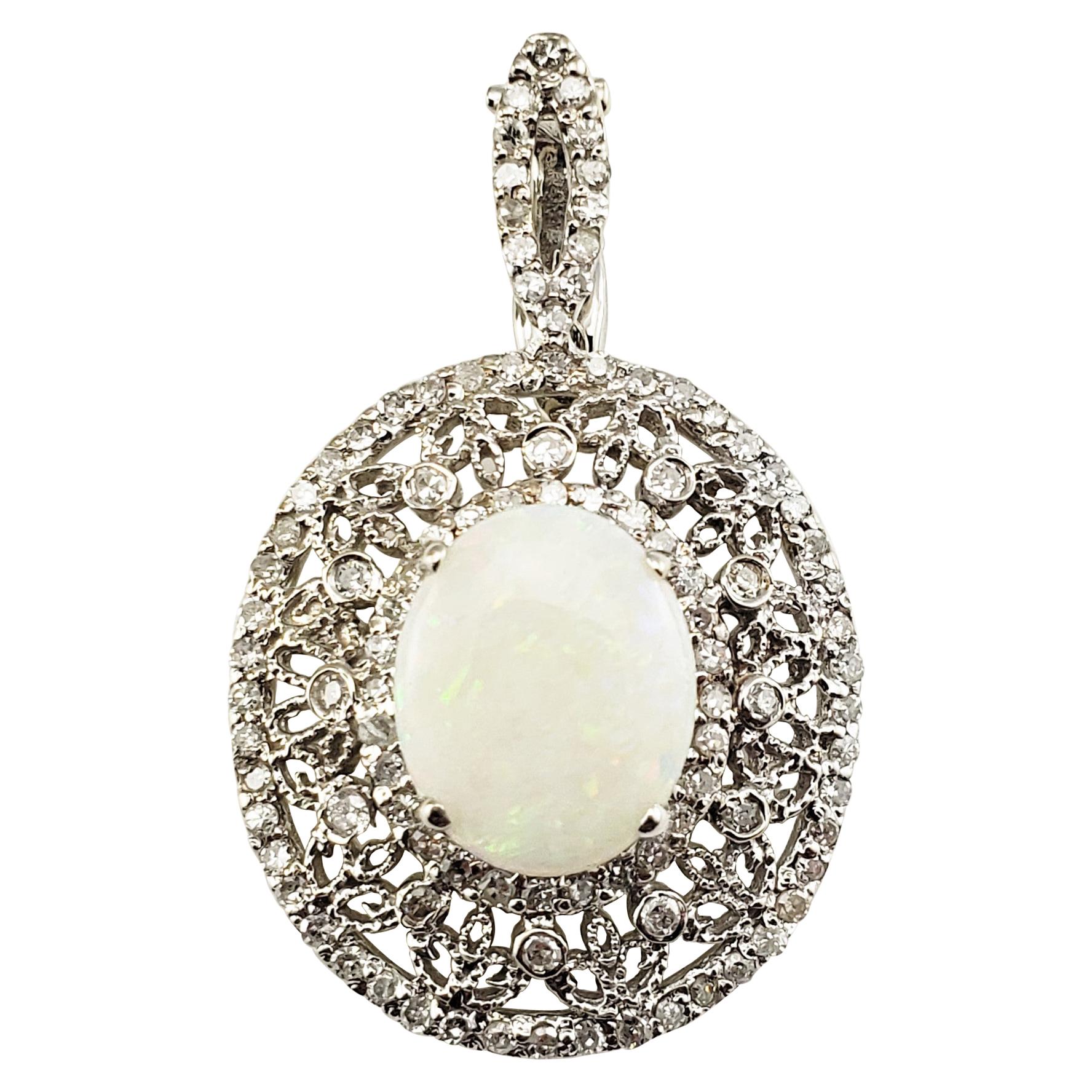 14 Karat White Gold Opal and Diamond Pendant