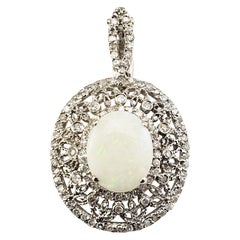 Vintage 14 Karat White Gold Opal and Diamond Pendant