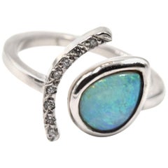 14 Karat White Gold Opal and Diamond Ring