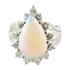 14 Karat White Gold Opal and Diamond Ring