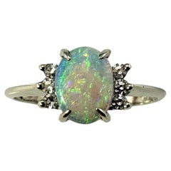 14 Karat White Gold Opal and Diamond Ring Size 5.75 #15212 14 Karat White Gold Opal and Diamond Ring Size 5.75 #15212