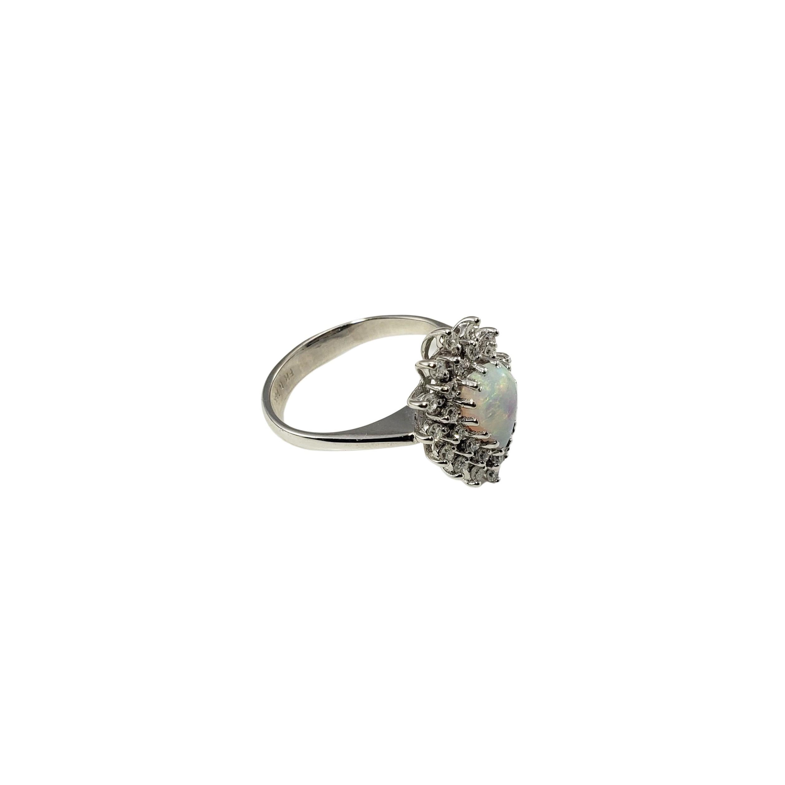 14 Karat White Gold Opal and Diamond Ring In Good Condition For Sale In Washington Depot, CT