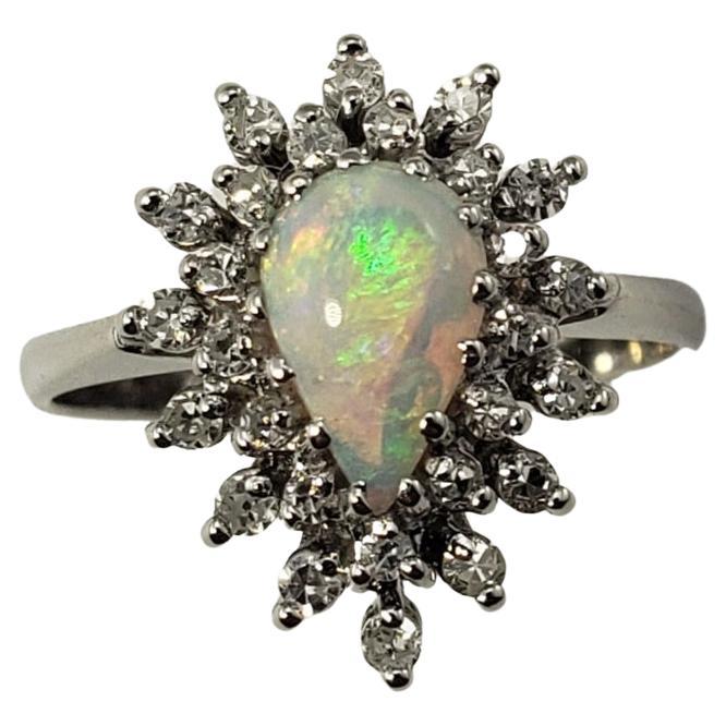 14 Karat White Gold Opal and Diamond Ring