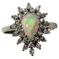 Vintage 14 Karat White Gold Opal and Diamond Ring