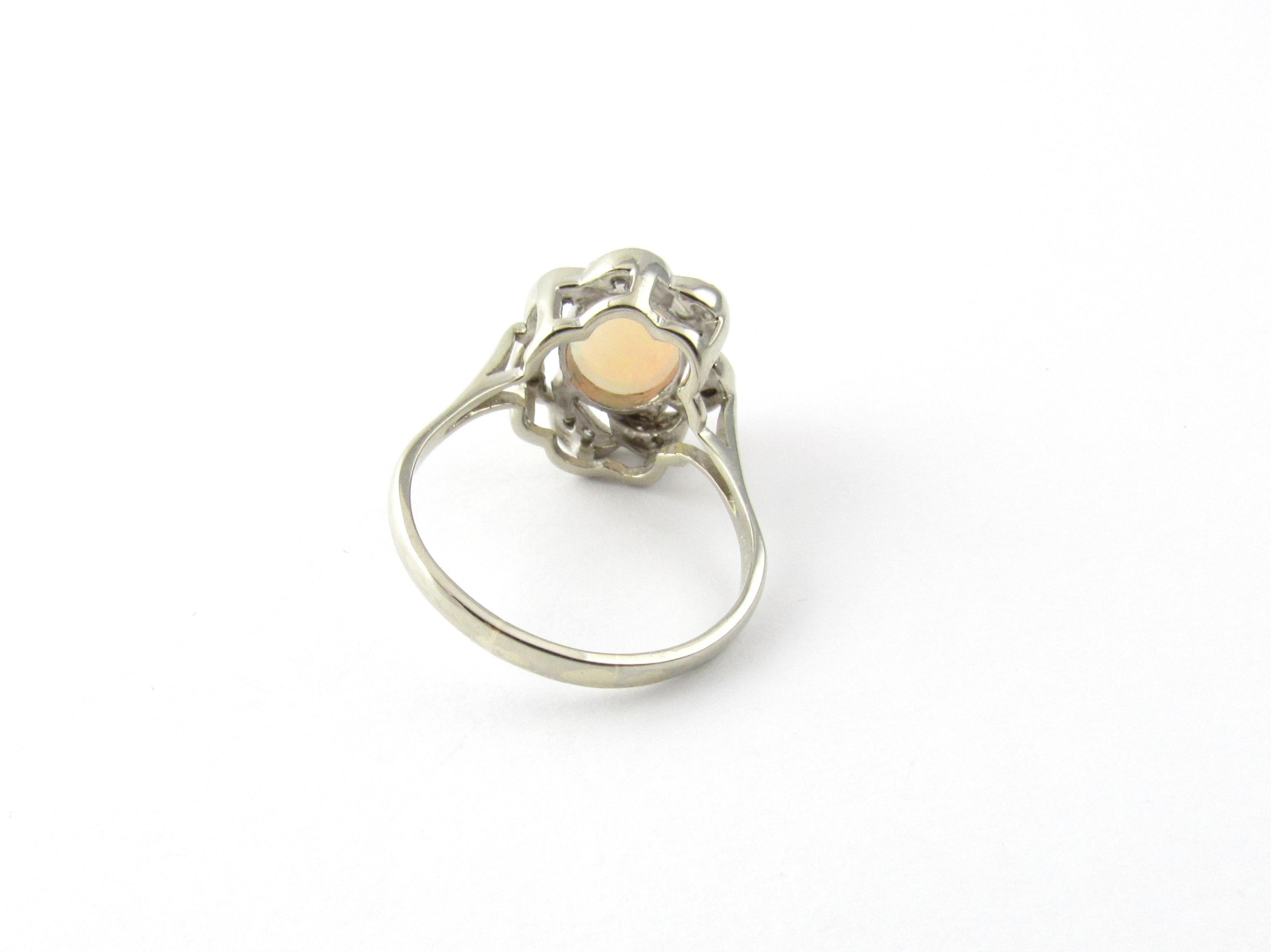 Single Cut 14 Karat White Gold Opal and Diamond Ring