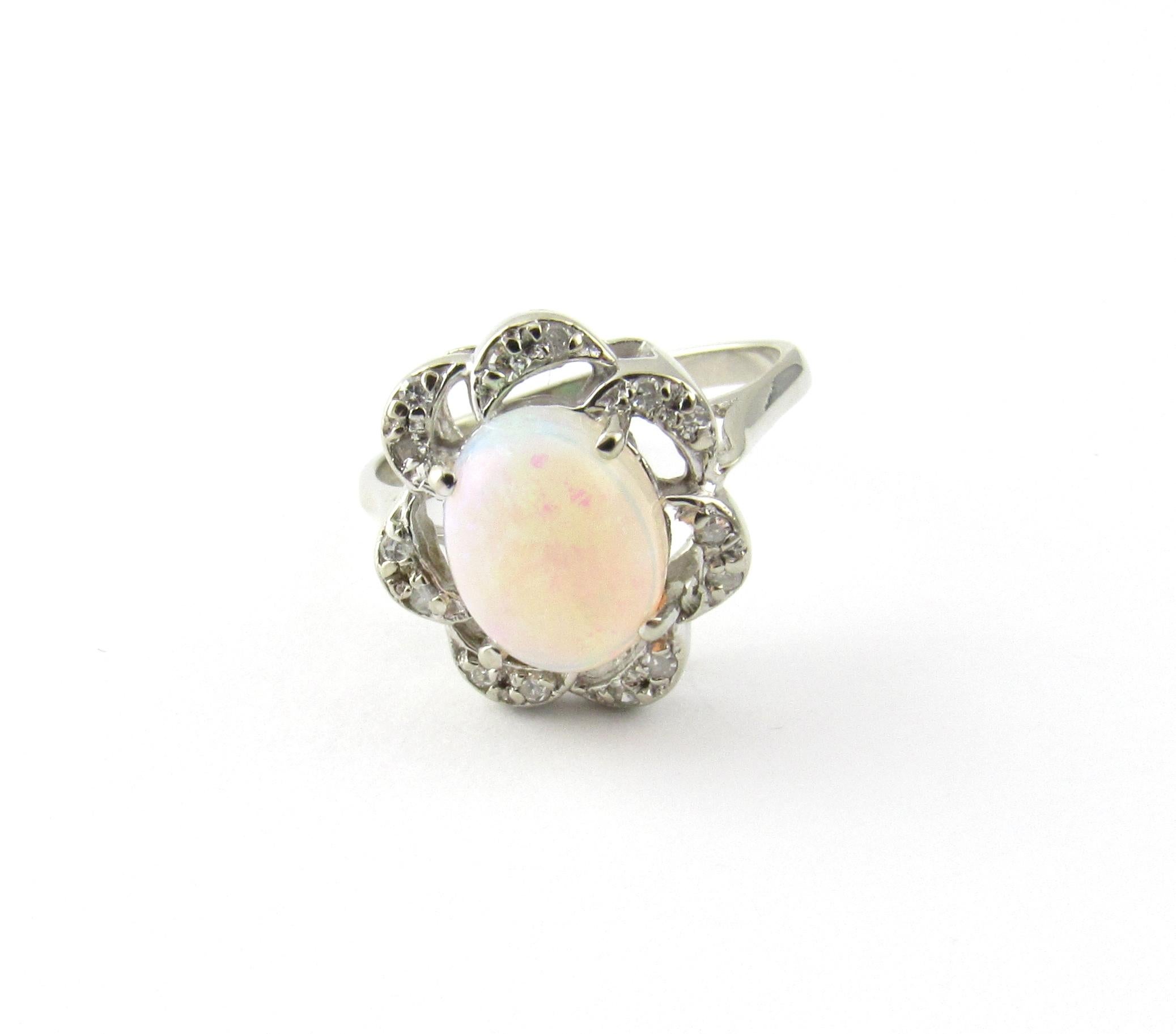 14 Karat White Gold Opal and Diamond Ring 1